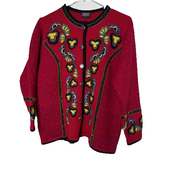 Vrikki Norwegian 100% Wool Cardigan Sweater Embroidered Button Down XS Xsmall - Picture 1 of 12